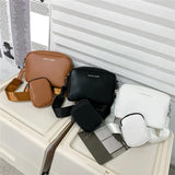 Leather Crossbody Bags Camera Headphone Pouch Solid Wide Strap