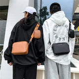 Leather Crossbody Bags Camera Headphone Pouch Solid Wide Strap