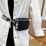 Leather Female Belt Bag Ladies Diamond Fanny pack Hip pack Woman Shoulder Crossb