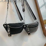 Leather Female Belt Bag Ladies Diamond Fanny pack Hip pack Woman Shoulder Crossb