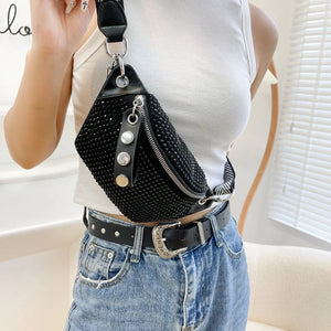 Leather Female Belt Bag Ladies Diamond Fanny pack Hip pack Woman Shoulder Crossb