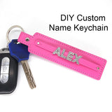 Leather Personalized Rhinestone Name Keychain Keyring