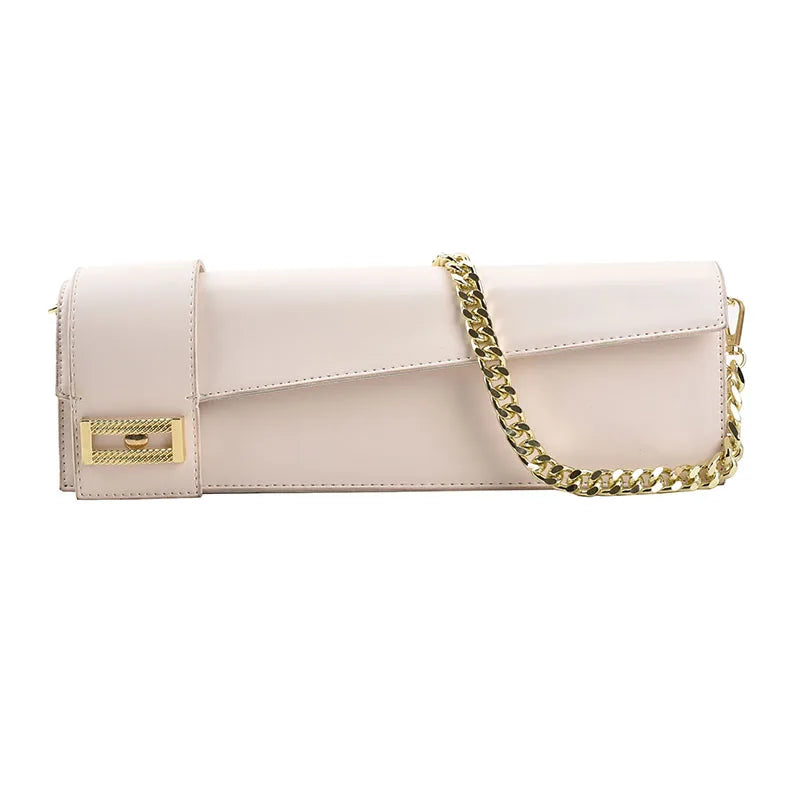 Leather Solid Handbags Women Shopper Underarm Bag Golden Chain