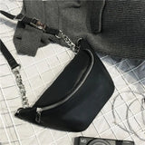 Leather Waist Fanny Pack Chest Bag with Metal Chain