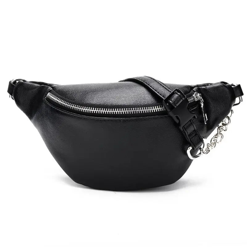 Leather Waist Fanny Pack Chest Bag with Chain for Women