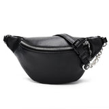 Leather Fanny Pack Chest Bag with Metal Chain