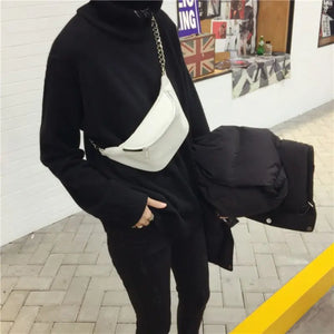 Leather Waist Fanny Pack Chest Bag with Chain for Women