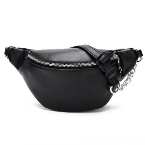 Leather Waist Fanny Pack Chest Bag with Metal Chain