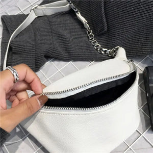 Leather Waist Fanny Pack with Metal Chain