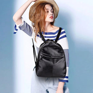 Leather Women Backpack School Backpacks Zipper School Bag For Girls