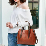 Women's Crossbody Tote Messenger Bag in Washed Pu Leather