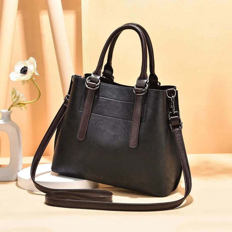 Women's Crossbody Tote Messenger Bag in Washed Pu Leather