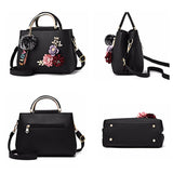 Leather Women's Shoulder Bags Casual Wild Retro Embroidery Handbag