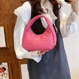 Green Leather Woven Shoulder Bag Soft Lady Handbag