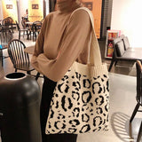 Leopard Knitted Shoulder Bag Large Capcaity Tote Girls Armpit Handbag Purse