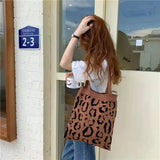 Leopard Knitted Shoulder Bag Large Capcaity Tote Girls Armpit Handbag Purse