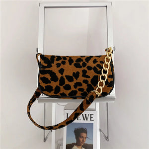 Leopard Pattern Chain Crossbody Bag Vintage Female Purse