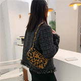 Leopard Pattern Chain Crossbody Bag Vintage Female Purse