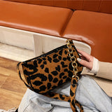 Leopard Pattern Chain Crossbody Bag Vintage Female Purse