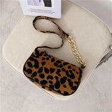 Leopard Pattern Chain Crossbody Bag Vintage Female Purse
