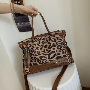 Leopard Shoulder Bag Retro Rivet Handbags Crossbody Bag