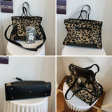 Leopard Shoulder Bag Retro Rivet Handbags Crossbody Bag