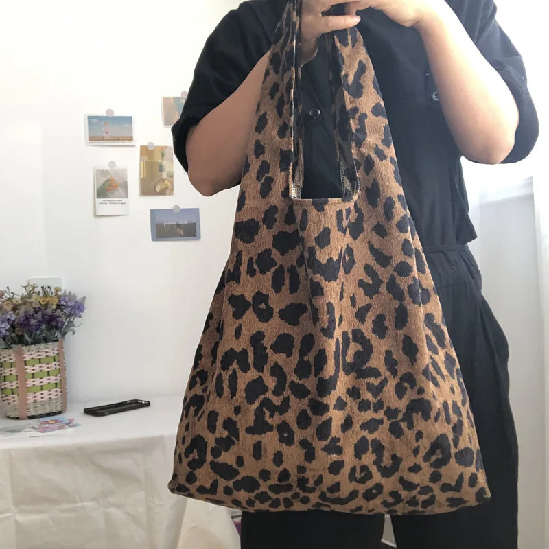 Leopard Pattern Women Reusable Handbags Large Capacity Ladies Shoulder Bags