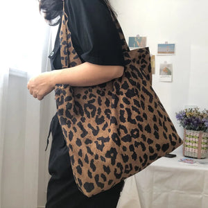 Leopard Pattern Women Reusable Handbags Large Capacity Ladies Shoulder Bags