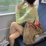Leopard Pattern Women Shoulder Bags Large Capacity Female Canvas Handbags