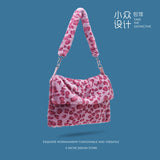 Leopard Print Crossbody Bag Soft Shoulder Messenger Fluffy Handbag