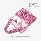 Leopard Print Crossbody Bag Soft Shoulder Messenger Fluffy Handbag