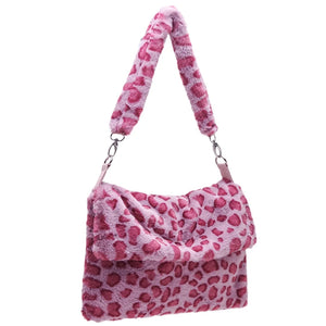 Leopard Print Crossbody Bag Soft Shoulder Messenger Fluffy Handbag