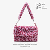 Leopard Print Crossbody Bag Soft Shoulder Messenger Fluffy Handbag