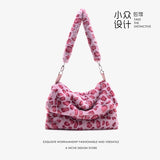 Leopard Print Crossbody Bag Soft Shoulder Messenger Fluffy Handbag