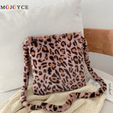 Leopard Print Crossbody Bag for Women Plush Winter Shoulder Handbag