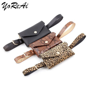 Leopard Print Ladies Belt Bag Vintage Waist Belt Bags Mobile Phone Pocket PU Lea