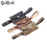 Leopard Print Ladies Belt Bag Vintage Waist Belt Bags Mobile Phone Pocket PU Lea