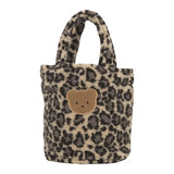 Leopard Print Women Plush Handbag Bear Brown Tote Bag