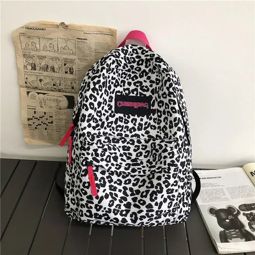 Leopard Women Backpack Harajuku Female School College Student Schoolbag
