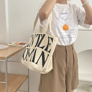 Pattern Canvas Shoulder Bag Large Capacity Women Shopping Handbag