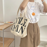 Pattern Canvas Shoulder Bag Large Capacity Women Shopping Handbag