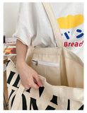 Pattern Canvas Shoulder Bag Large Capacity Women Shopping Handbag