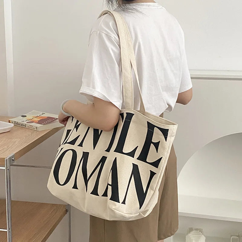 Pattern Canvas Shoulder Bag Large Capacity Women Shopping Handbag