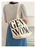 Pattern Canvas Shoulder Bag Large Capacity Women Shopping Handbag