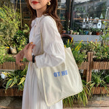 Letter Print Cotton Linen Women Canvas Shopping Bags Eco Friendly Shoulder Bag