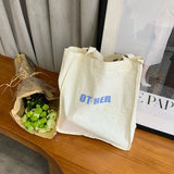 Letter Print Cotton Linen Women Canvas Shopping Bags Eco Friendly Shoulder Bag