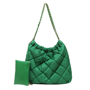 Lingge Chains Large Capacity Tote Bag Quilted Nylon Down Cotton Crossbody Bag