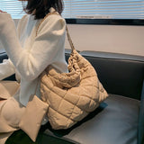 Lingge Chains Large Capacity Tote Bag Quilted Nylon Down Cotton Crossbody Bag