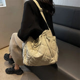 Lingge Quilted Nylon Padded Shoulder Bags Casual Down Cotton