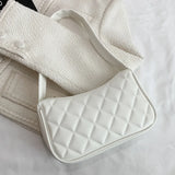 Lingge Shopping Bag PU Leather Underarm Shoulder Bag Texture Zipper Solid